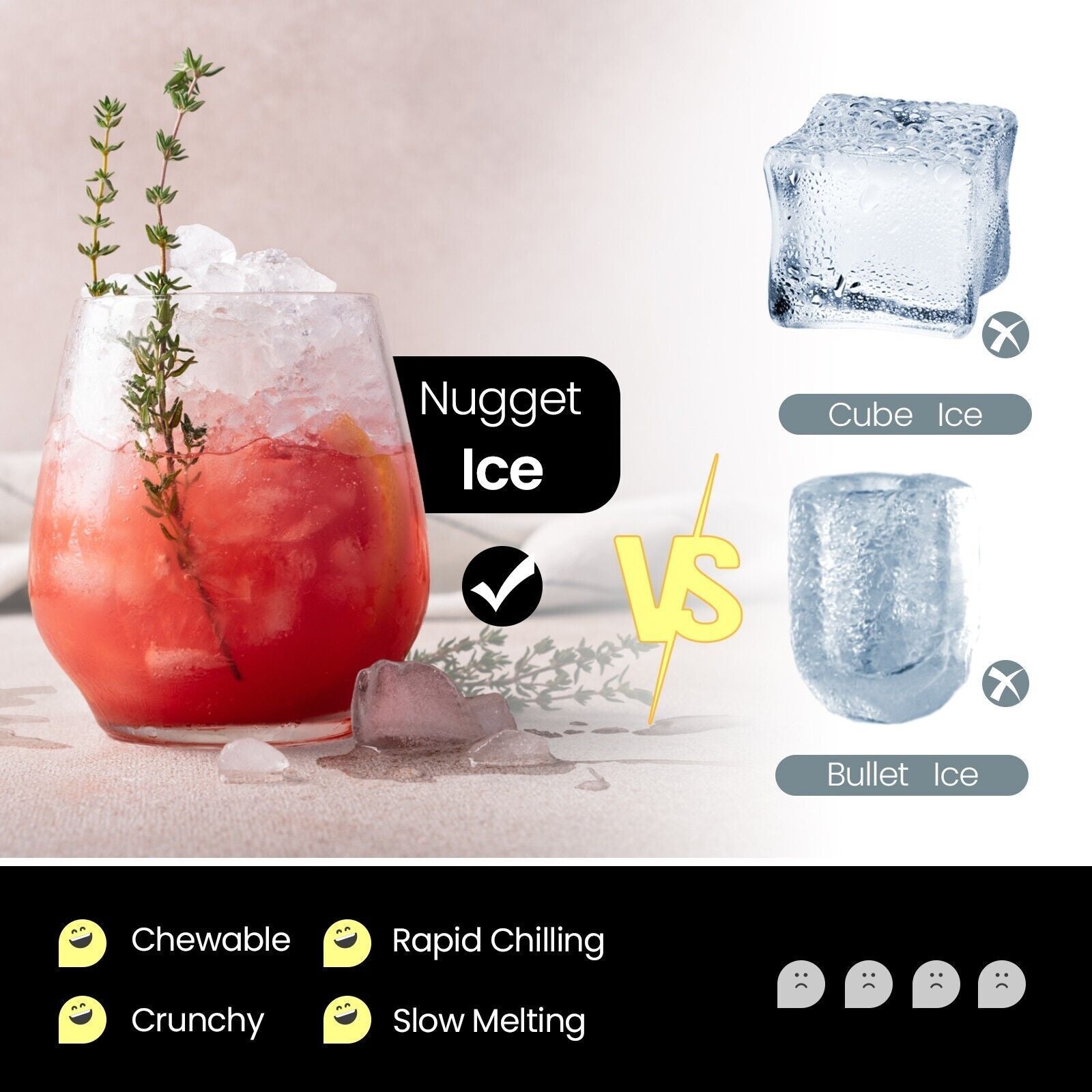 Self Dispensing Countertop Nugget Ice Maker with LED Blue Light