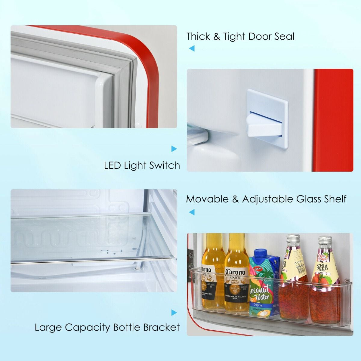 68L Compact Refrigerator with LED Light and Adjustable Thermostat