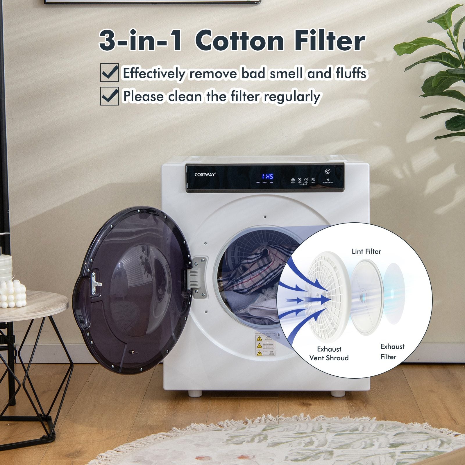 4KG Compact Dryer with Stainless Steel Tub and Multi-Layer Filtration