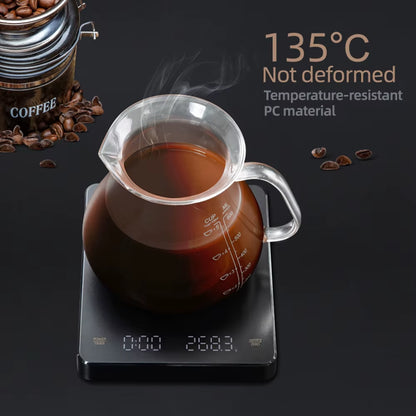 Digital Coffee Scale Timer LED Screen Espresso Scale Built-In Battery 3Kg Max.Weighing 0.1G High Precision Measures in Oz/Ml/G