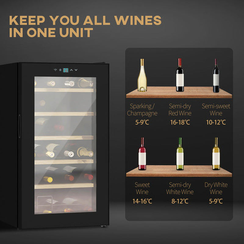 HOMCOM 24 Bottles Freestanding Wine Fridge with Glass Door Wine Cooler Fridge