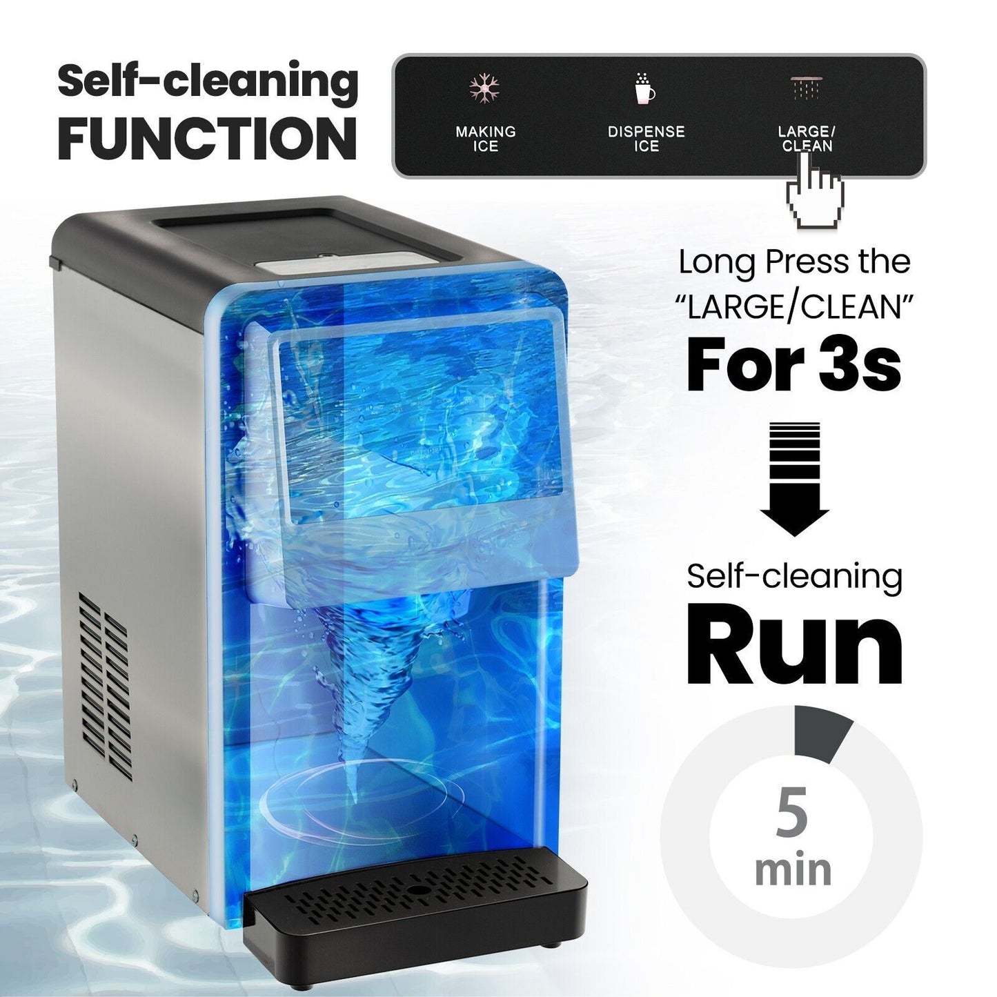 Self Dispensing Countertop Nugget Ice Maker with LED Blue Light