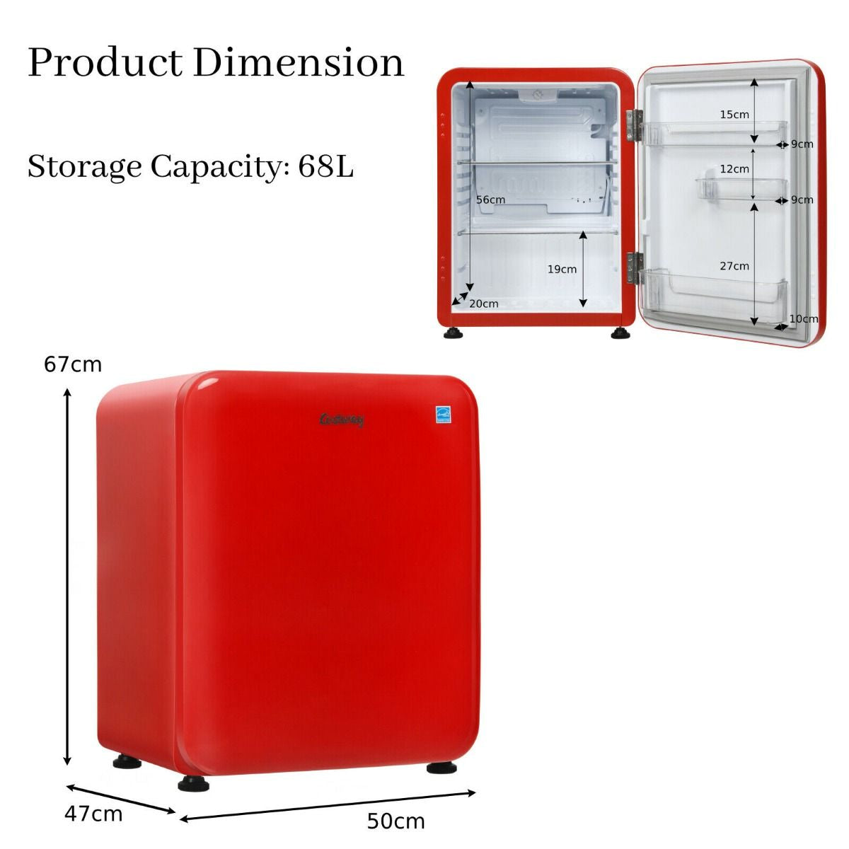 68L Compact Refrigerator with LED Light and Adjustable Thermostat